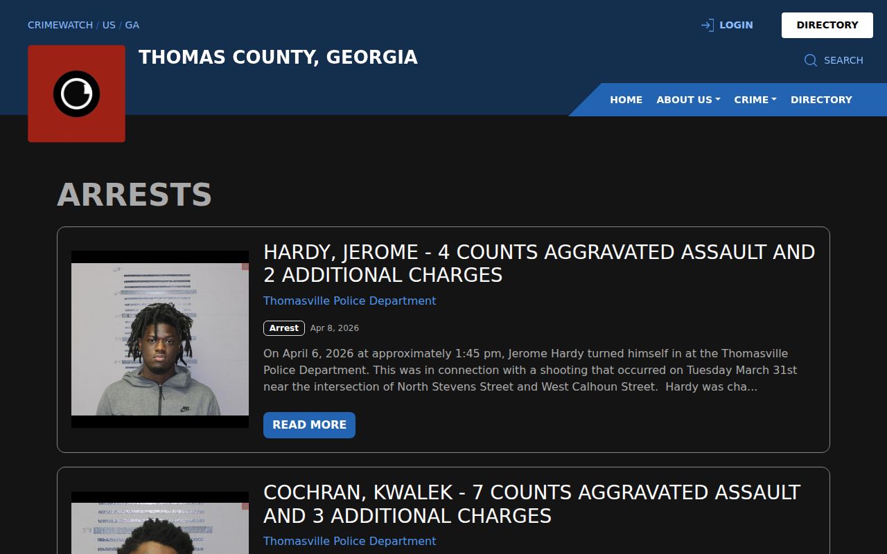 Thomas County 24-hour release arrest context