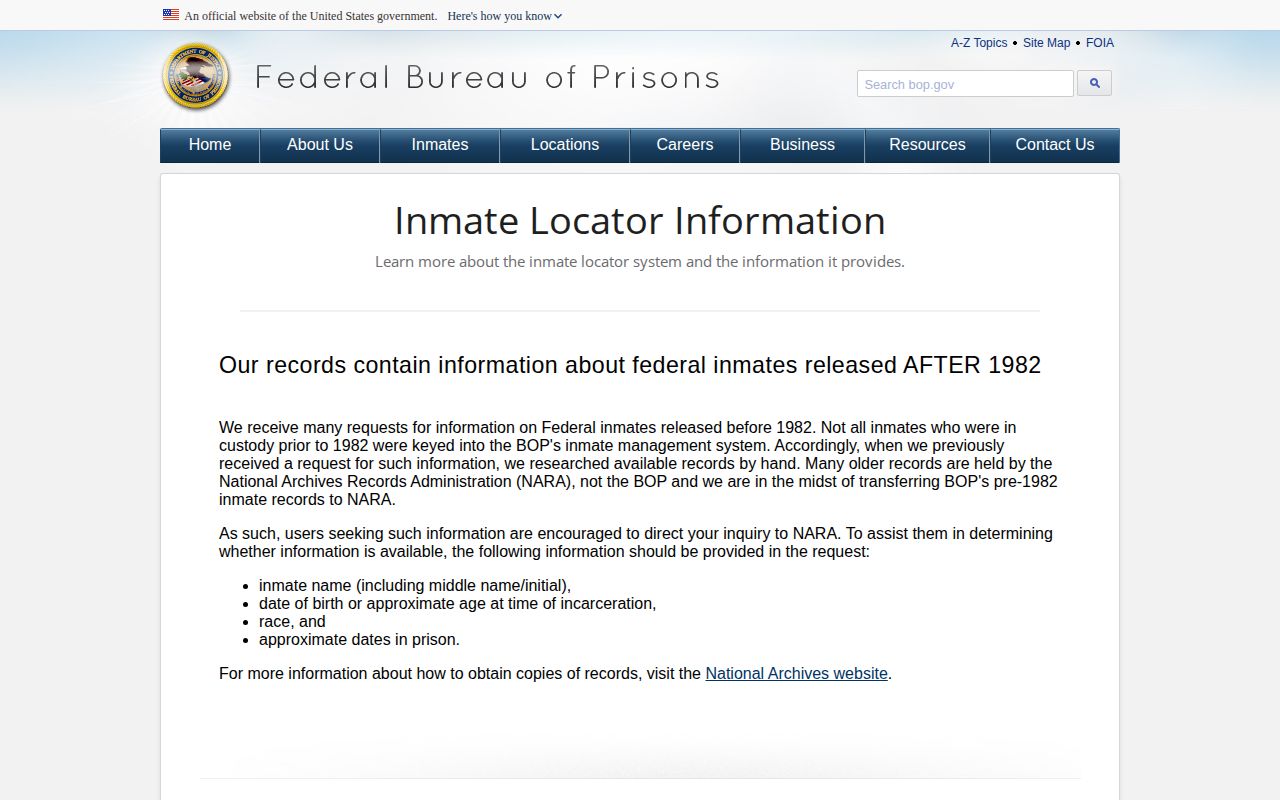 BOP explanation of federal inmate release dates