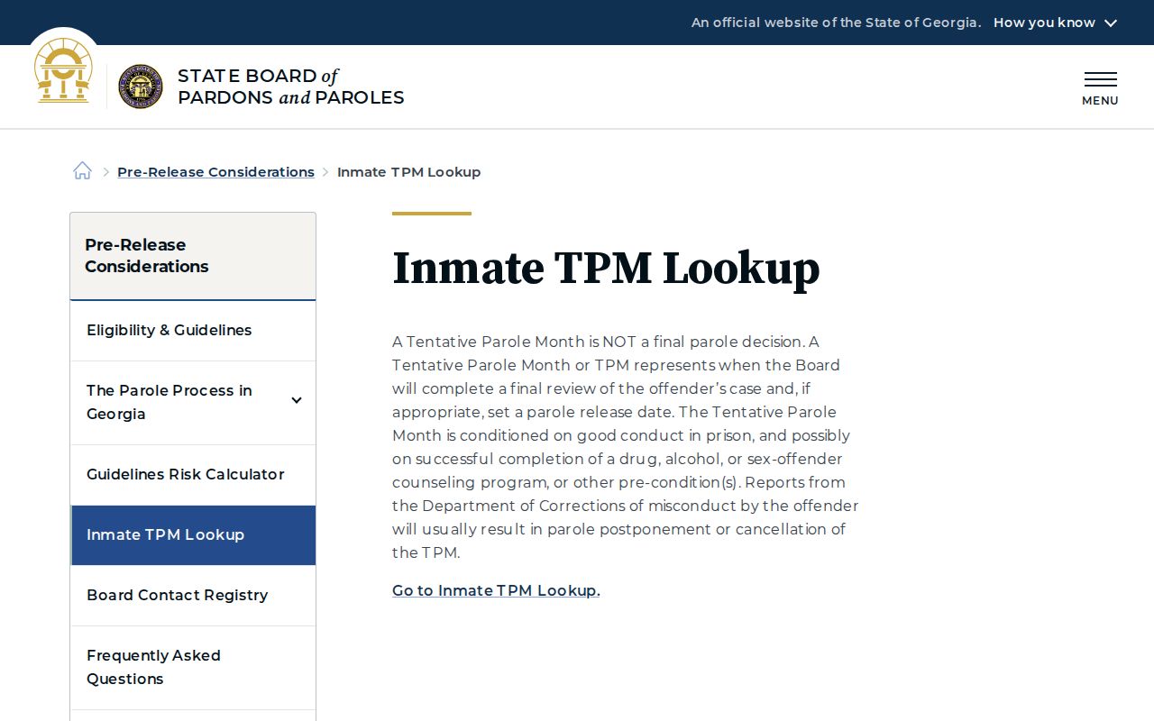 Georgia Board inmate TPM lookup explanation
