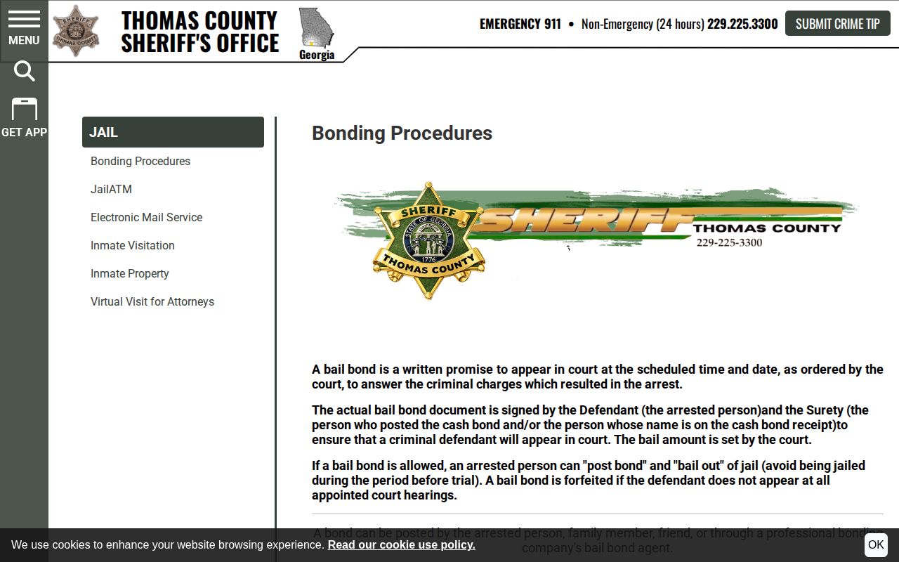 Thomas County released inmate bond procedure