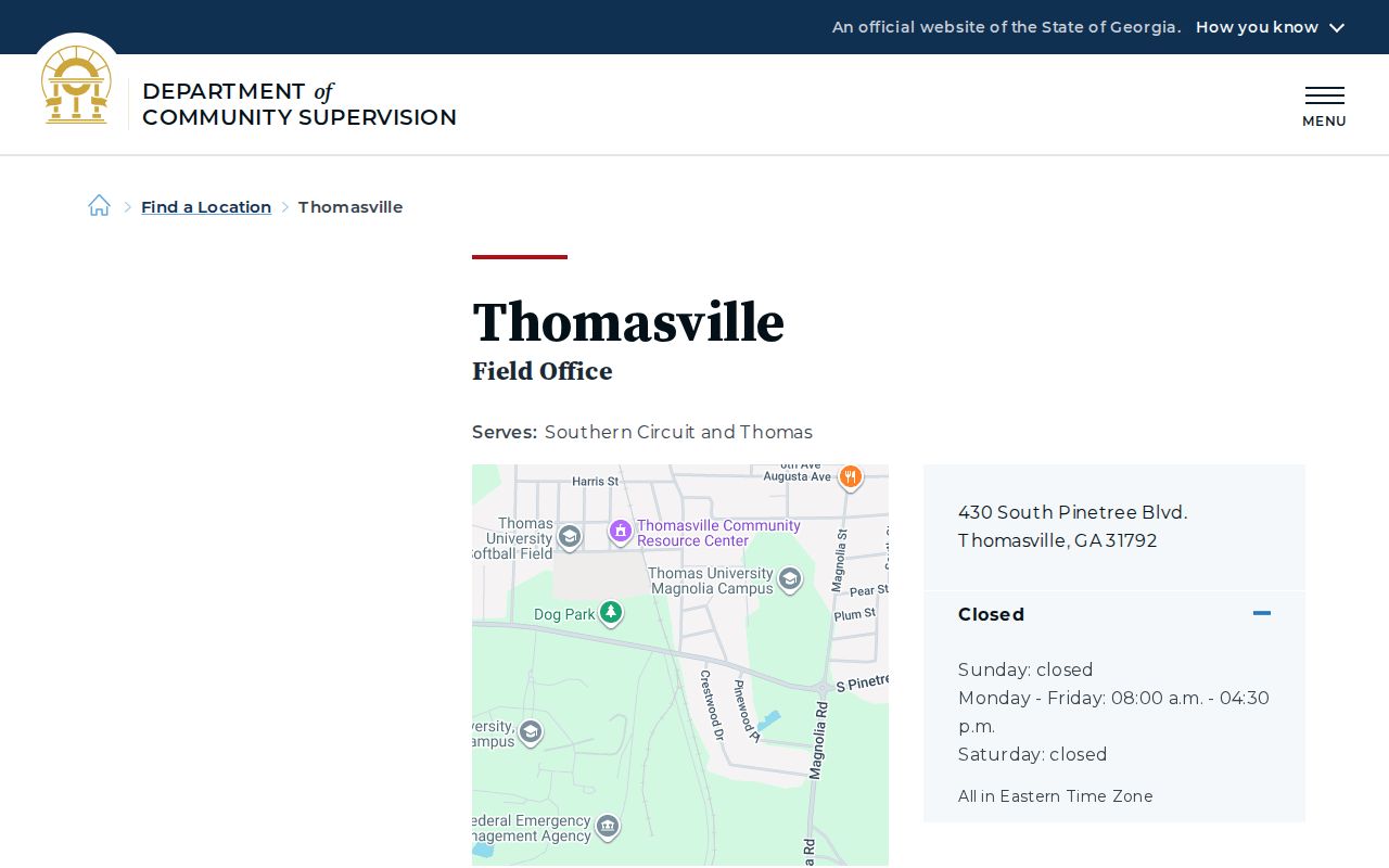 Thomas County parole and probation field office record