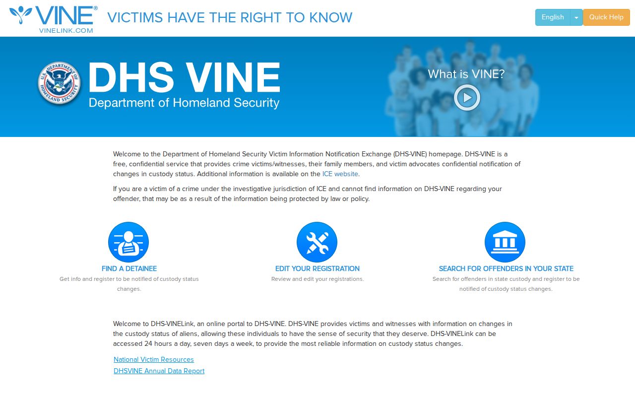 Thomas County VINE inmate check national entry screen